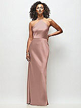 Front View Thumbnail - Neu Nude High-Neck Halter Stretch Satin Maxi Dress with Bias A-line Skirt