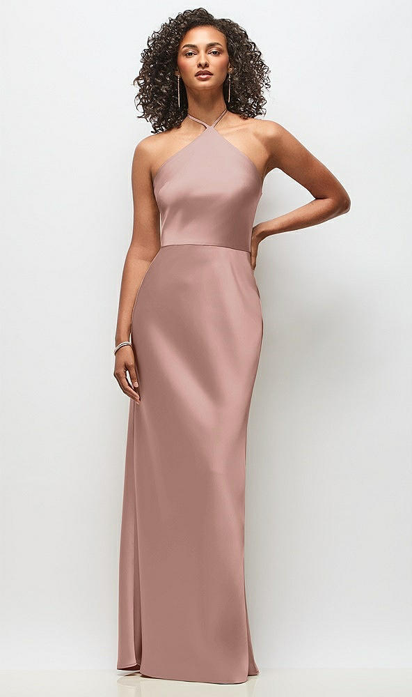 Front View - Neu Nude High-Neck Halter Stretch Satin Maxi Dress with Bias A-line Skirt