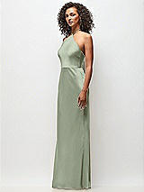 Side View Thumbnail - Sage High-Neck Halter Stretch Satin Maxi Dress with Bias A-line Skirt
