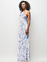Side View Thumbnail - Magnolia Sky High-Neck Halter Floral Stretch Satin Maxi Dress with Bias A-line Skirt