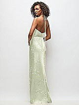 Rear View Thumbnail - Vintage Primrose Celadon High-Neck Halter Floral Stretch Satin Maxi Dress with Bias A-line Skirt