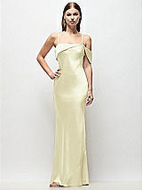 Front View Thumbnail - Butter Yellow Asymmetrical Cuff Neck Stretch Satin Bias Maxi Dress with Adjustable Spaghetti Straps