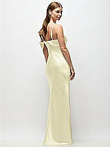 Rear View Thumbnail - Butter Yellow Asymmetrical Cuff Neck Stretch Satin Bias Maxi Dress with Adjustable Spaghetti Straps