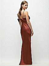 Rear View Thumbnail - Auburn Moon Asymmetrical Cuff Neck Stretch Satin Bias Maxi Dress with Adjustable Spaghetti Straps