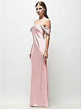 Side View Thumbnail - Ballet Pink Asymmetrical Cuff Neck Stretch Satin Bias Maxi Dress with Adjustable Spaghetti Straps