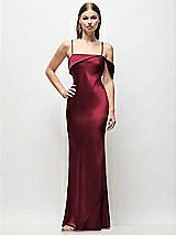 Front View Thumbnail - Cabernet Asymmetrical Cuff Neck Stretch Satin Bias Maxi Dress with Adjustable Spaghetti Straps