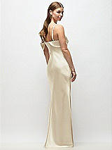 Rear View Thumbnail - Champagne Asymmetrical Cuff Neck Stretch Satin Bias Maxi Dress with Adjustable Spaghetti Straps