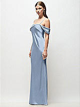Side View Thumbnail - Cloudy Asymmetrical Cuff Neck Stretch Satin Bias Maxi Dress with Adjustable Spaghetti Straps