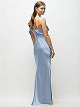 Rear View Thumbnail - Cloudy Asymmetrical Cuff Neck Stretch Satin Bias Maxi Dress with Adjustable Spaghetti Straps