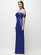 Side View Thumbnail - Cobalt Blue Asymmetrical Cuff Neck Stretch Satin Bias Maxi Dress with Adjustable Spaghetti Straps