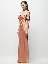Side View Thumbnail - Copper Penny Asymmetrical Cuff Neck Stretch Satin Bias Maxi Dress with Adjustable Spaghetti Straps