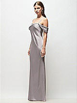 Side View Thumbnail - Cashmere Gray Asymmetrical Cuff Neck Stretch Satin Bias Maxi Dress with Adjustable Spaghetti Straps