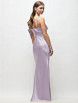Rear View Thumbnail - Lilac Haze Asymmetrical Cuff Neck Stretch Satin Bias Maxi Dress with Adjustable Spaghetti Straps