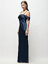 Side View Thumbnail - Midnight Navy Asymmetrical Cuff Neck Stretch Satin Bias Maxi Dress with Adjustable Spaghetti Straps