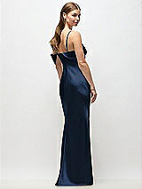 Rear View Thumbnail - Midnight Navy Asymmetrical Cuff Neck Stretch Satin Bias Maxi Dress with Adjustable Spaghetti Straps
