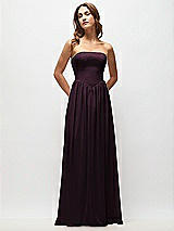 Front View Thumbnail - Deep Plum Strapless Basque Drop Waist Chiffon Maxi Dress with Shirred Skirt 