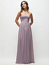 Front View Thumbnail - Lilac Dusk Strapless Basque Drop Waist Chiffon Maxi Dress with Shirred Skirt 