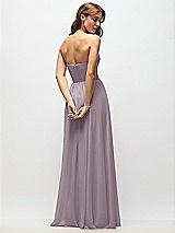 Rear View Thumbnail - Lilac Dusk Strapless Basque Drop Waist Chiffon Maxi Dress with Shirred Skirt 