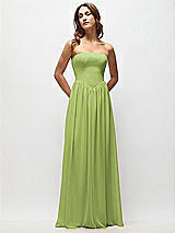 Front View Thumbnail - Mojito Strapless Basque Drop Waist Chiffon Maxi Dress with Shirred Skirt 