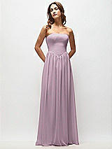 Front View Thumbnail - Suede Rose Strapless Basque Drop Waist Chiffon Maxi Dress with Shirred Skirt 
