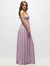Side View Thumbnail - Suede Rose Strapless Basque Drop Waist Chiffon Maxi Dress with Shirred Skirt 