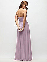 Rear View Thumbnail - Suede Rose Strapless Basque Drop Waist Chiffon Maxi Dress with Shirred Skirt 