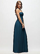 Side View Thumbnail - Atlantic Blue Strapless Basque Drop Waist Chiffon Maxi Dress with Shirred Skirt