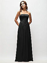 Front View Thumbnail - Black Strapless Basque Drop Waist Chiffon Maxi Dress with Shirred Skirt 