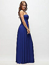Side View Thumbnail - Cobalt Blue Strapless Basque Drop Waist Chiffon Maxi Dress with Shirred Skirt 