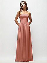 Front View Thumbnail - Desert Rose Strapless Basque Drop Waist Chiffon Maxi Dress with Shirred Skirt 