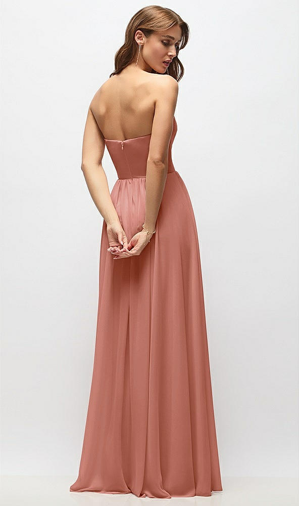 Back View - Desert Rose Strapless Basque Drop Waist Chiffon Maxi Dress with Shirred Skirt 