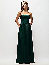 Front View Thumbnail - Evergreen Strapless Basque Drop Waist Chiffon Maxi Dress with Shirred Skirt 