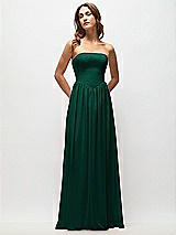 Front View Thumbnail - Hunter Green Strapless Basque Drop Waist Chiffon Maxi Dress with Shirred Skirt 