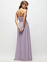 Rear View Thumbnail - Lilac Haze Strapless Basque Drop Waist Chiffon Maxi Dress with Shirred Skirt 