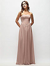 Front View Thumbnail - Neu Nude Strapless Basque Drop Waist Chiffon Maxi Dress with Shirred Skirt 