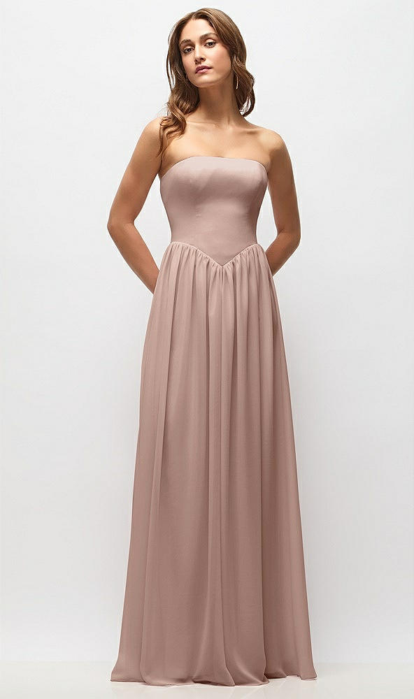 Front View - Neu Nude Strapless Basque Drop Waist Chiffon Maxi Dress with Shirred Skirt 