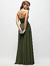 Rear View Thumbnail - Olive Green Strapless Basque Drop Waist Chiffon Maxi Dress with Shirred Skirt 