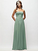 Front View Thumbnail - Seagrass Strapless Basque Drop Waist Chiffon Maxi Dress with Shirred Skirt 