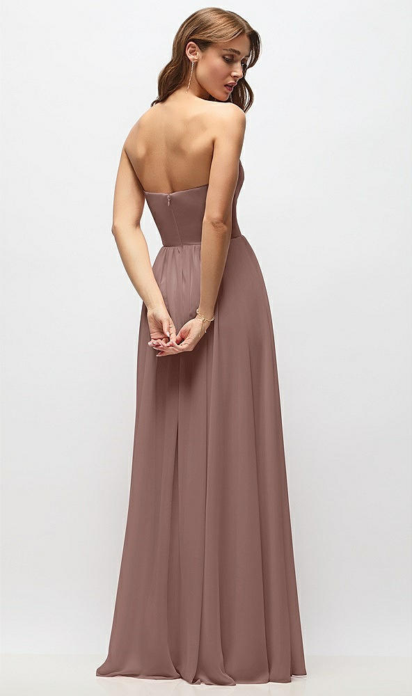Back View - Sienna Strapless Basque Drop Waist Chiffon Maxi Dress with Shirred Skirt 