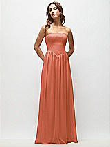 Front View Thumbnail - Terracotta Copper Strapless Basque Drop Waist Chiffon Maxi Dress with Shirred Skirt 