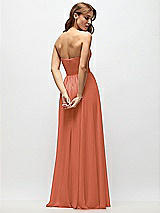Rear View Thumbnail - Terracotta Copper Strapless Basque Drop Waist Chiffon Maxi Dress with Shirred Skirt 