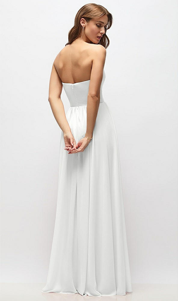 Back View - White Strapless Basque Drop Waist Chiffon Maxi Dress with Shirred Skirt 