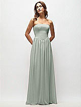 Front View Thumbnail - Willow Green Strapless Basque Drop Waist Chiffon Maxi Dress with Shirred Skirt 