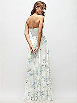 Rear View Thumbnail - Bleu Garden Strapless Basque Drop Waist Floral Chiffon Maxi Dress with Shirred Skirt