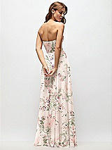 Rear View Thumbnail - Blush Garden Strapless Basque Drop Waist Floral Chiffon Maxi Dress with Shirred Skirt 