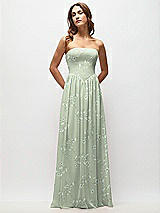 Front View Thumbnail - Vintage Primrose Sage Strapless Basque Drop Waist Floral Chiffon Maxi Dress with Shirred Skirt 