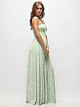 Side View Thumbnail - Vintage Primrose Sage Strapless Basque Drop Waist Floral Chiffon Maxi Dress with Shirred Skirt 