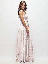 Side View Thumbnail - Watercolor Print Strapless Basque Drop Waist Floral Chiffon Maxi Dress with Shirred Skirt 