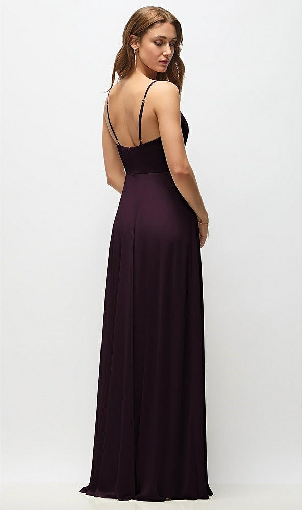 Back View - Deep Plum Wrap Bodice Chiffon Maxi Dress with Adjustable Spaghetti Straps