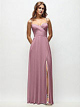Front View Thumbnail - Dusty Pink Wrap Bodice Chiffon Maxi Dress with Adjustable Spaghetti Straps